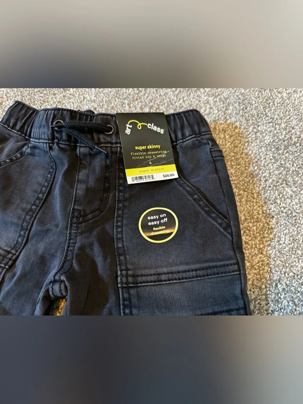 New Art Class Black denim pants super skinny Boys Girls Sz 4 Stretch Drawstring